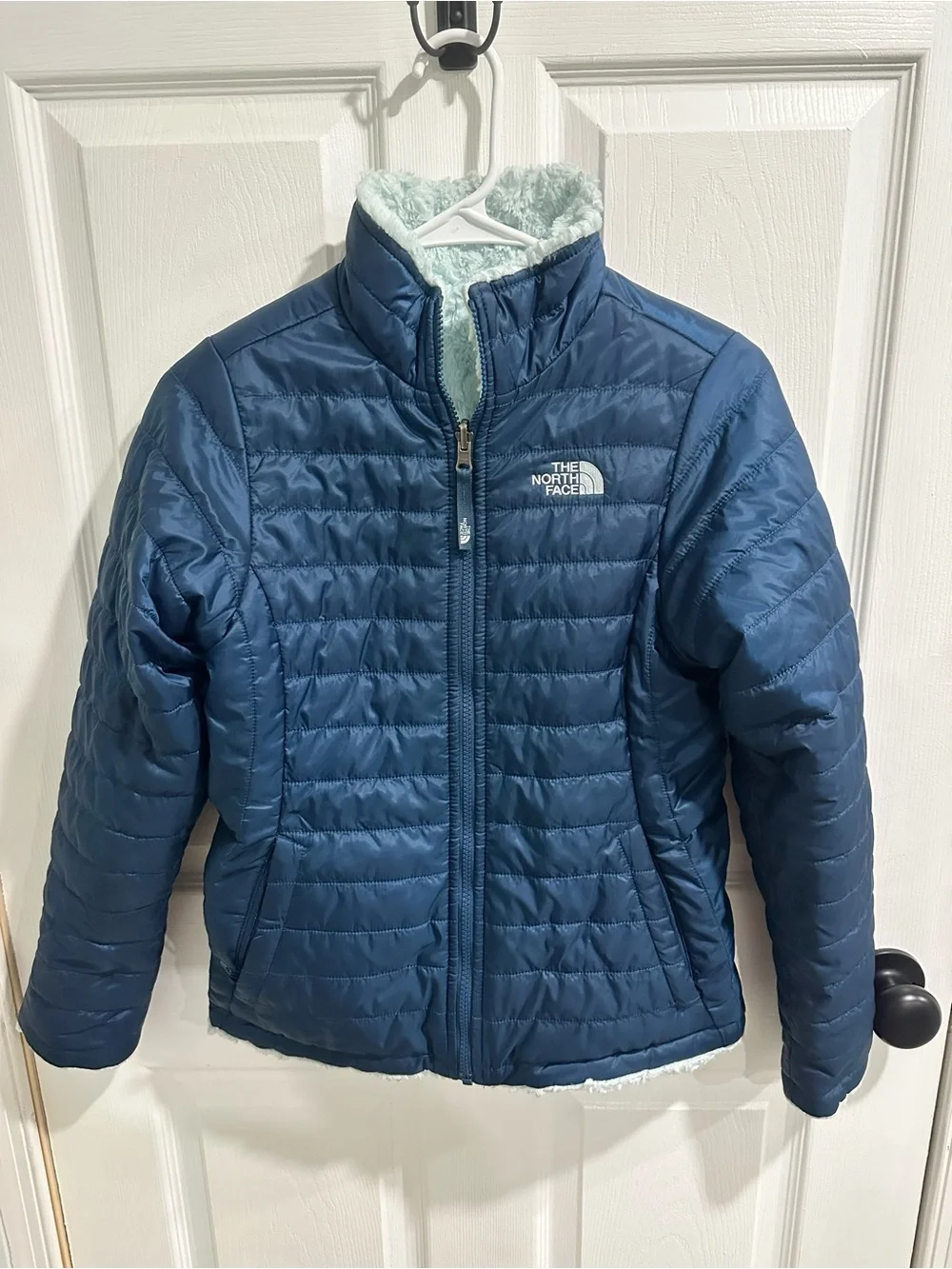 The North Face Girls' Shasta Reversible Teal Blue Quilted Puffer Jacket Girls L